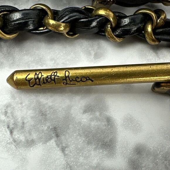 Elliott Lucca Black Leather Crossbody Brass Multi Zipper Pockets Chain Strap - Picture 8 of 10